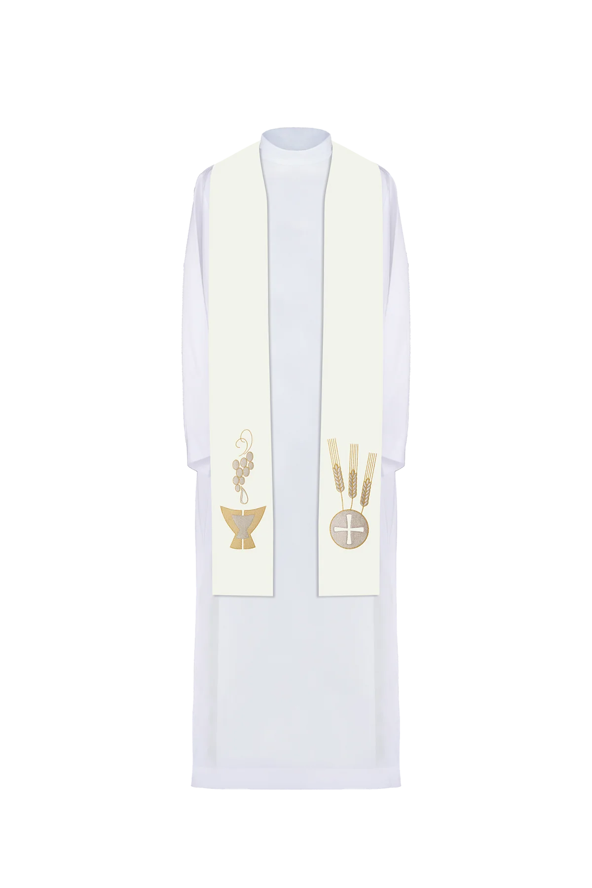Estola sacerdotal bordada con cáliz y uvas