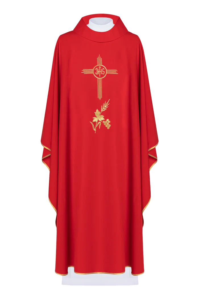Casulla poliéster con bordado IHS