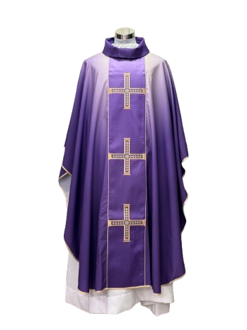 Casulla Poliéster sublimada con galón bordado cruz