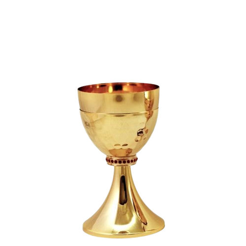 Cáliz y Copón nudo decorado con piedras rojas