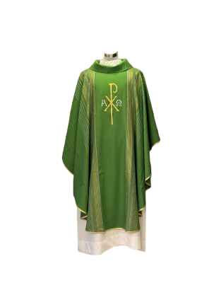 Casulla de lana con bordado Cruz pax y líneas decorativas