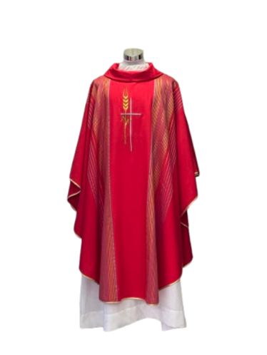 Casulla de lana con bordado Cruz pax y líneas decorativas