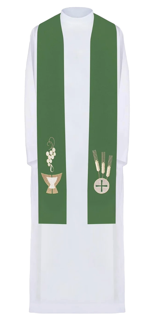Estola sacerdotal bordada con cáliz y uvas