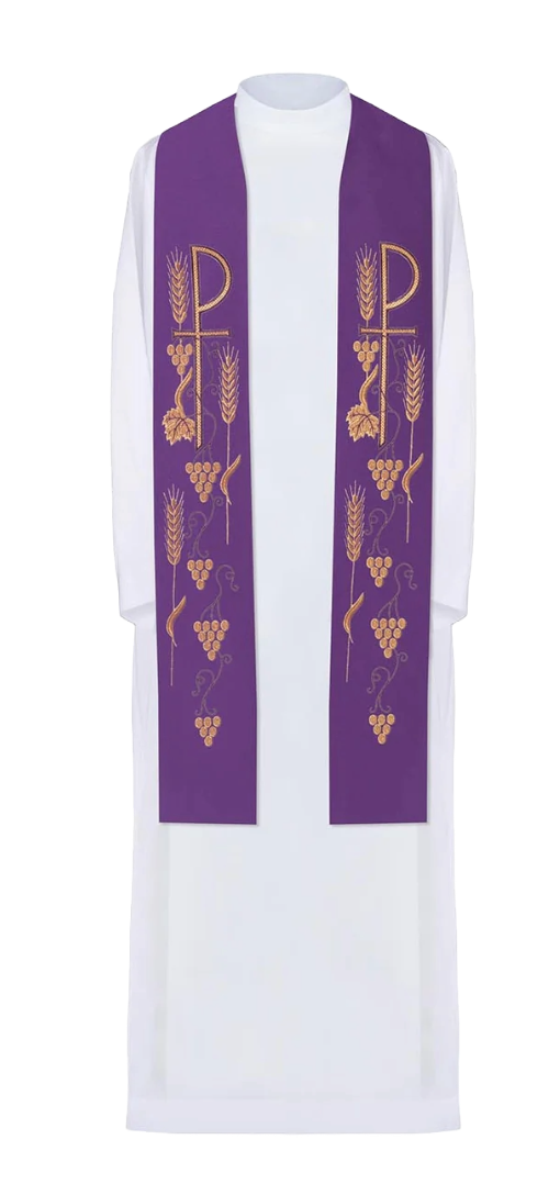 Estola sacerdotal bordada cruz con uvas