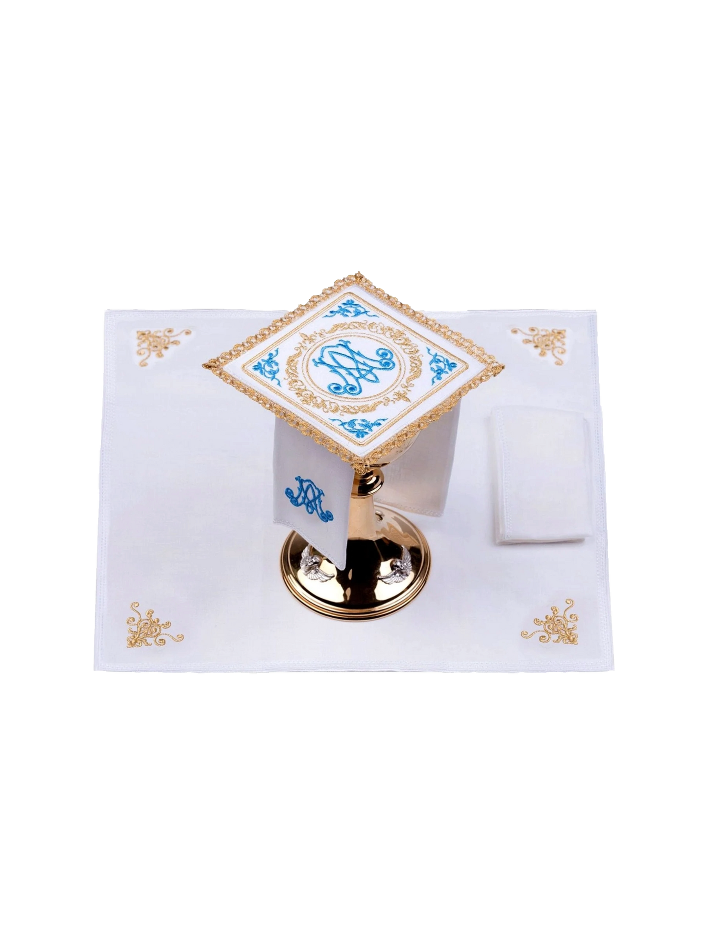 Juego de paños de lino motivo mariano