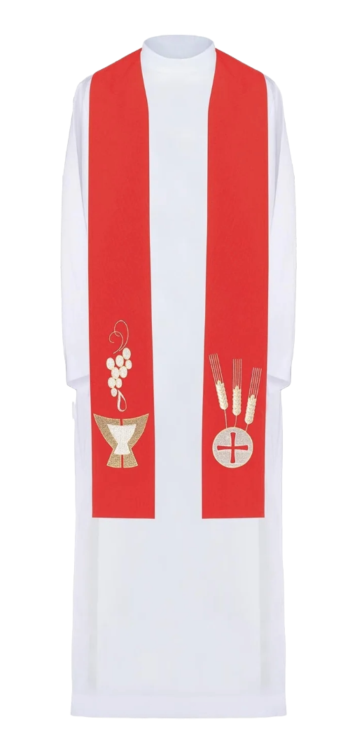 Estola sacerdotal bordada con cáliz y uvas