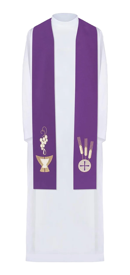 Estola sacerdotal bordada con cáliz y uvas