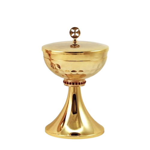 Cáliz y Copón nudo decorado con piedras rojas