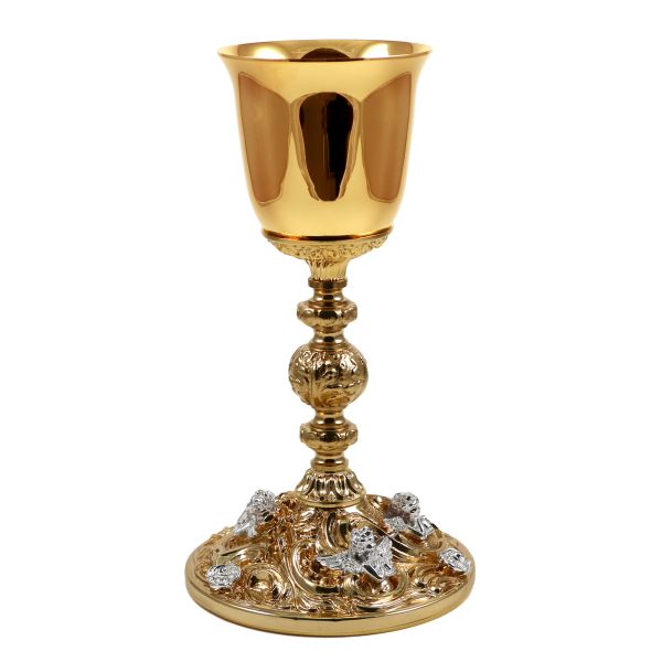Cáliz y Copón de oro con ángeles plateados en su base