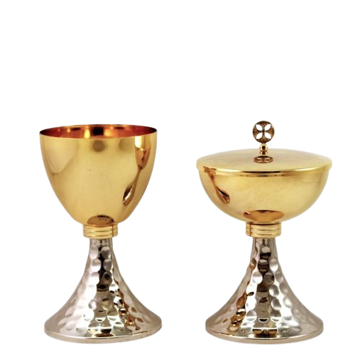 Cáliz y Copón Dorado con base martillada bicolor