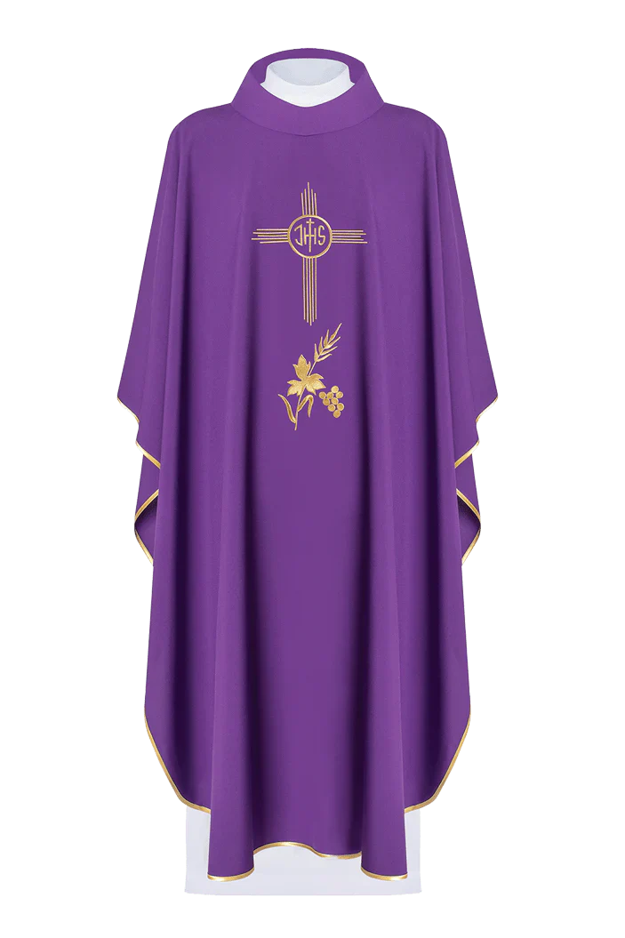 Casulla poliéster con bordado IHS