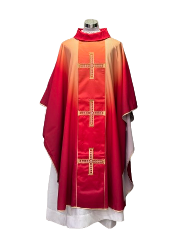 Casulla Poliéster sublimada con galón bordado cruz