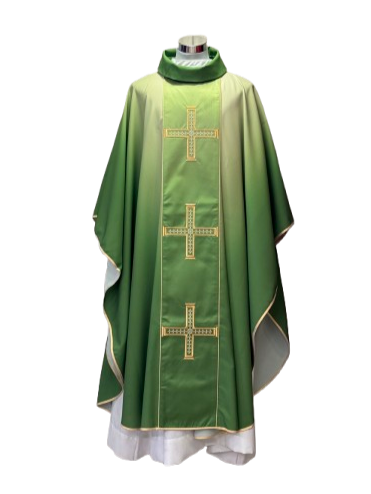 Casulla Poliéster sublimada con galón bordado cruz